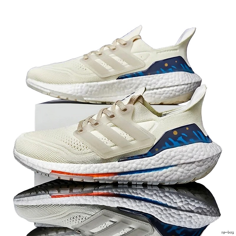 Adidas retro-style white and blue sports shoes