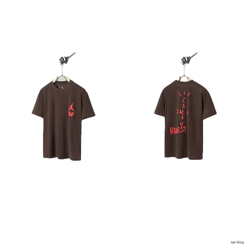 AJ x Travis Scott Co-branded Street Style Brown Short-sleeve T-shirt