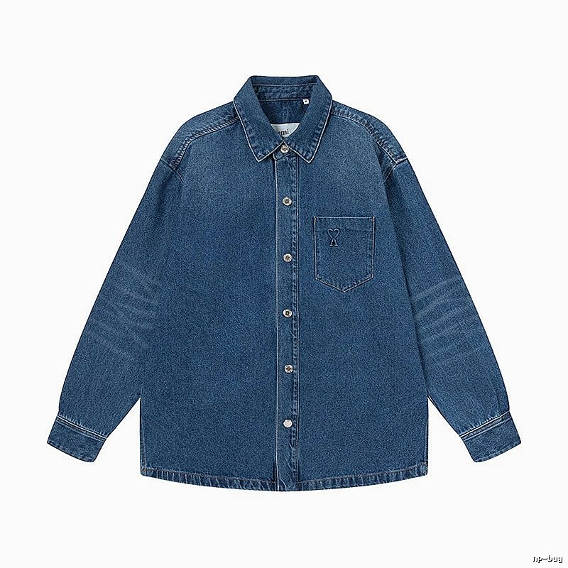 AMI Denim Style Dark Blue Shirt