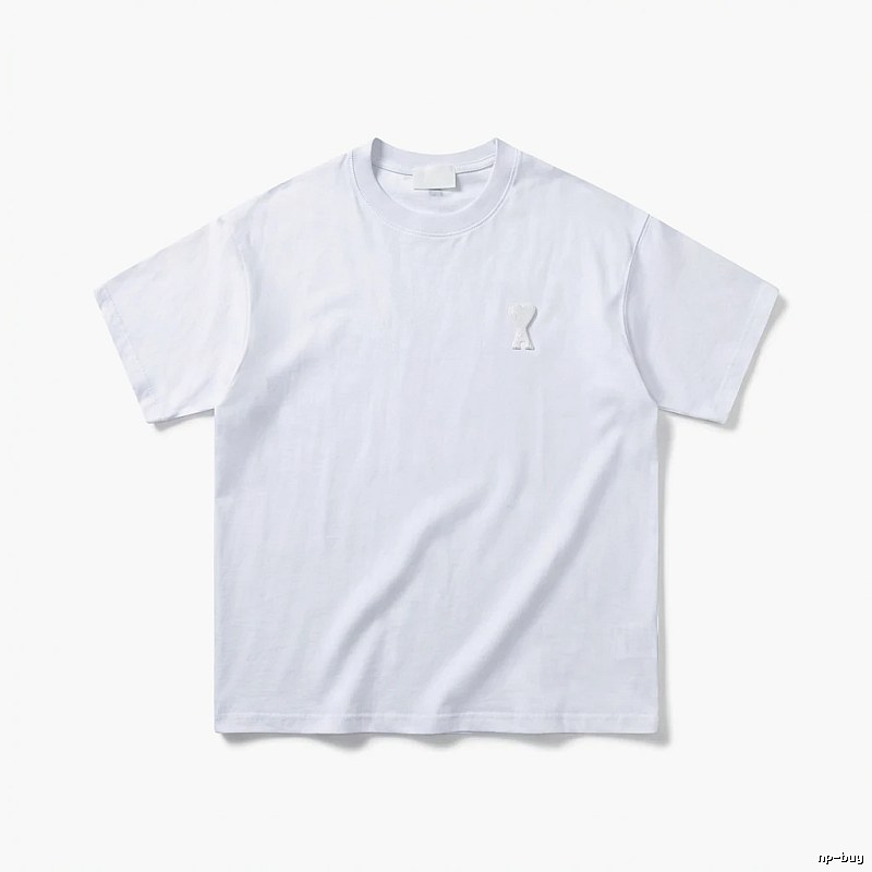 AMI Embroidered Minimalist Style White T-shirt