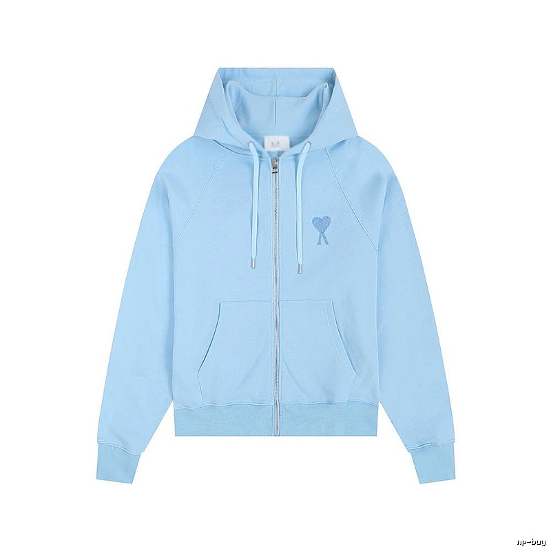 AMI Love Embroidery Light Blue Hoodie