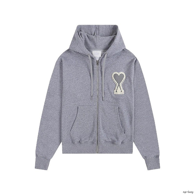 AMI Love Series Grey Zip-Up Hoodie