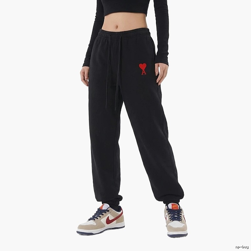 AMI Red Heart Casual Black Pants