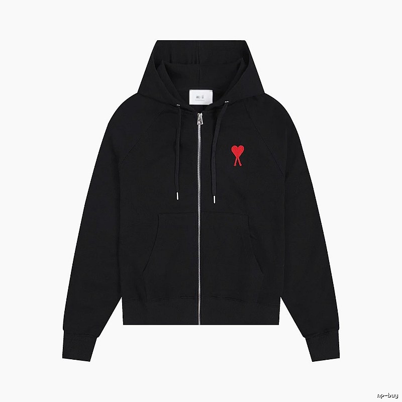 AMI Red Heart Embroidery Trendy Cool Black Sweatshirt