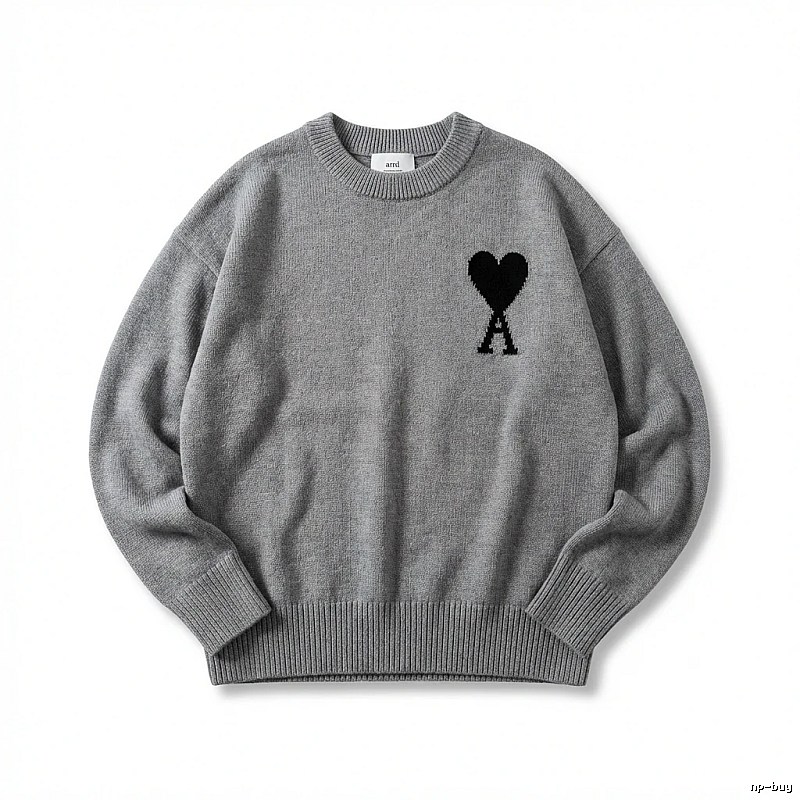 AMIRI Grey Knitted Sweater with Heart Pattern