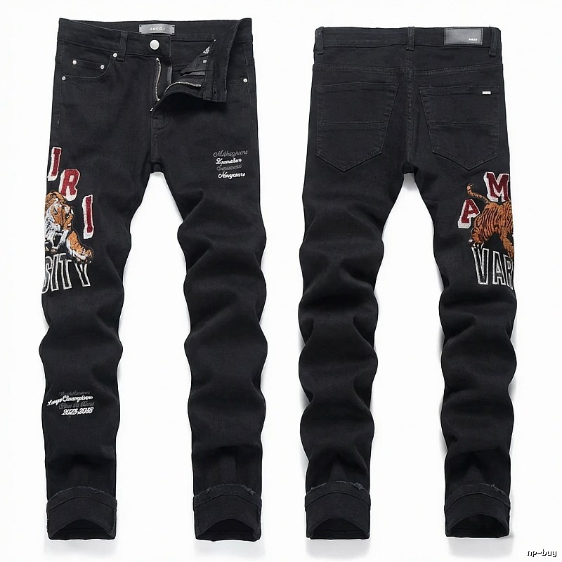 AMIRI Tiger Embroidery Trendy and Cool Style Black Pants
