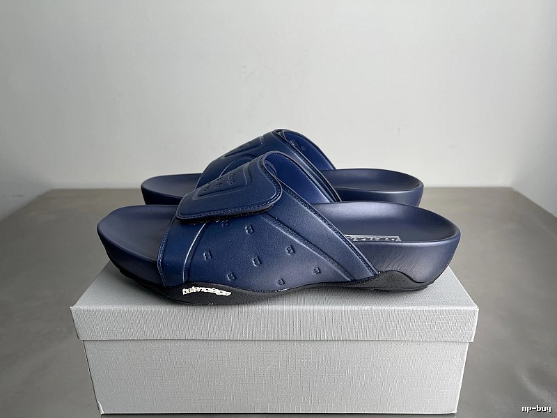 Balenciaga Classic Embossed Trendy Cool Style Navy Blue Slippers