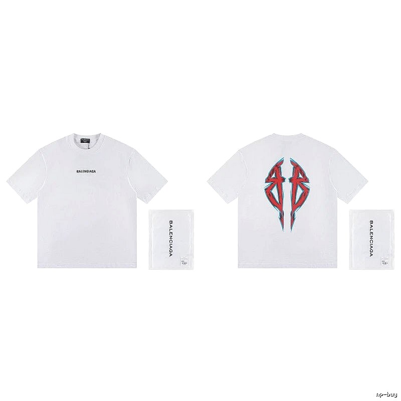 Balenciaga Double B Graffiti Street Style White T-Shirt