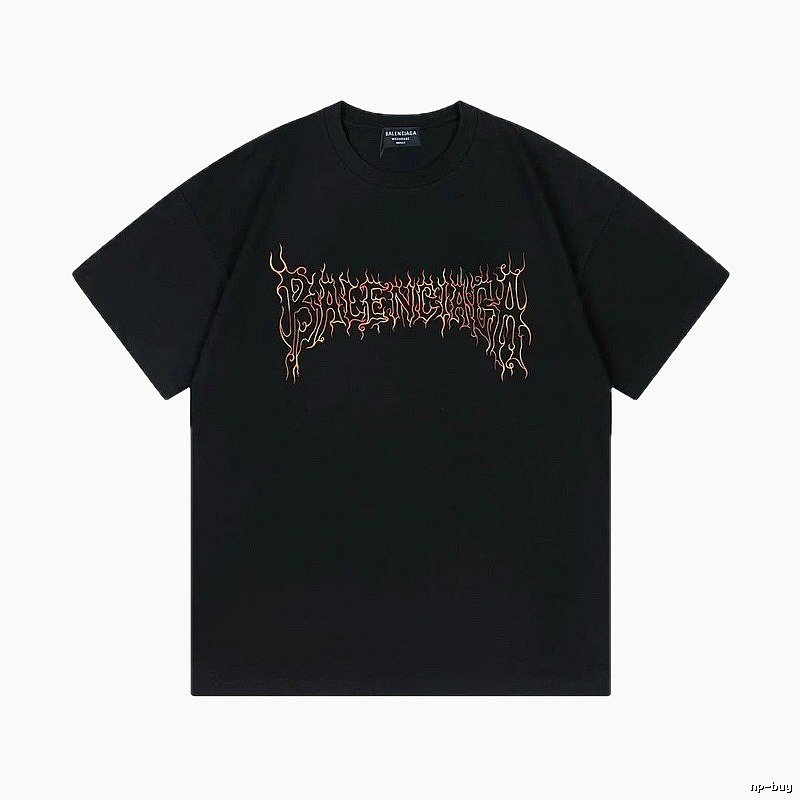 Balenciaga Flame Gothic Style Black T-shirt