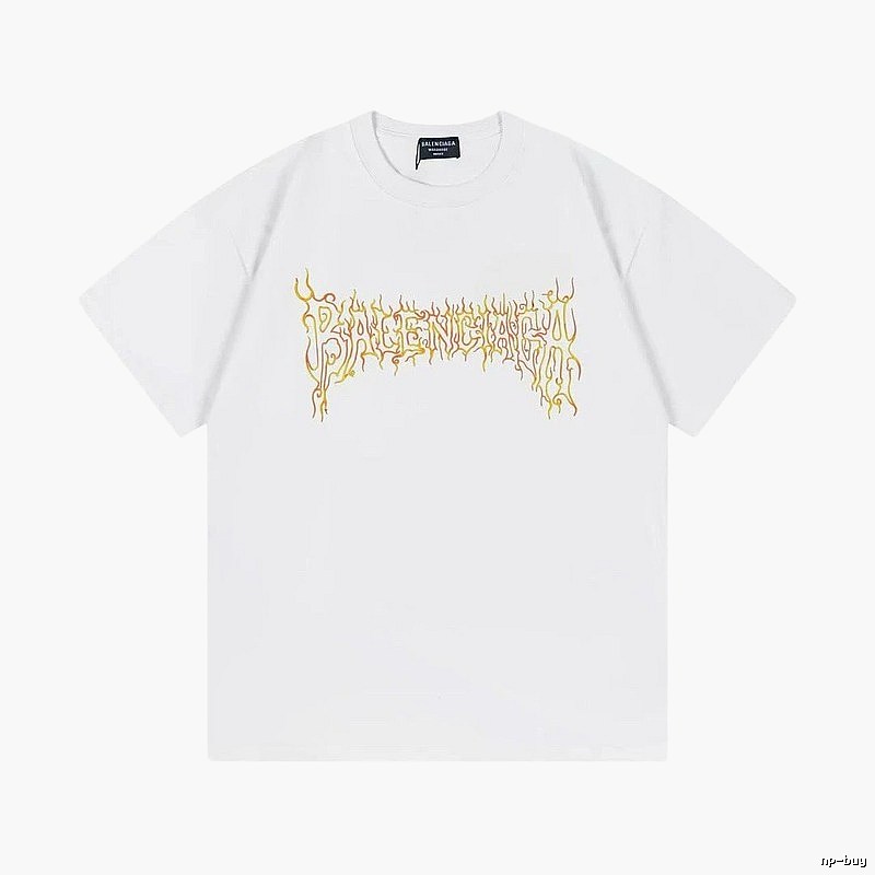 Balenciaga Gothic Style Flame Print White T-Shirt