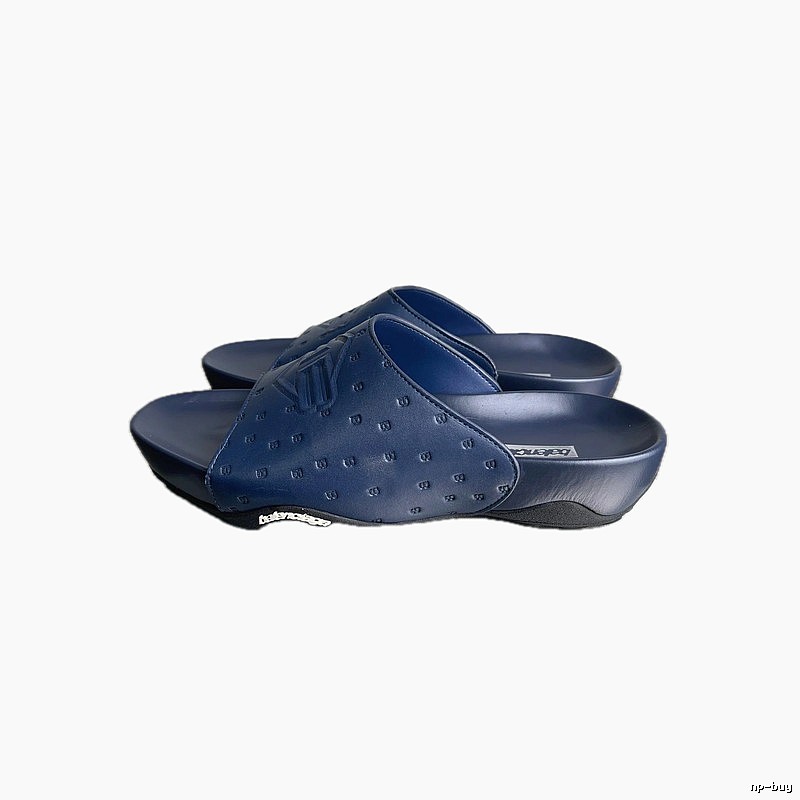 Balenciaga Monogram Streetwear Style Dark Blue Slippers
