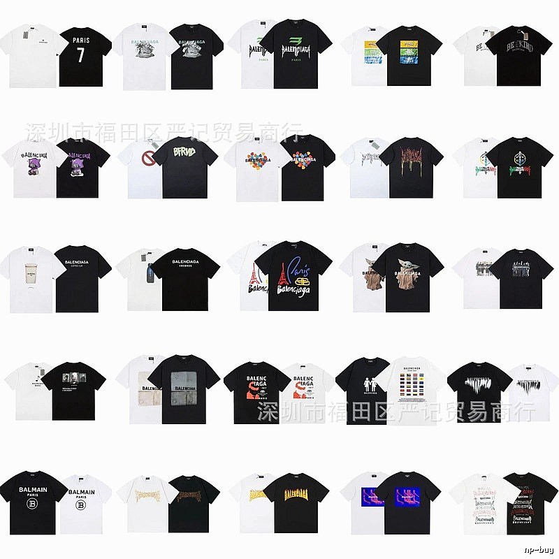 Balenciaga Printed Trendy Black and White Short Sleeve T-Shirt