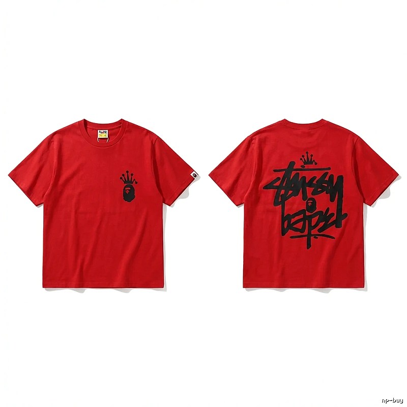 Bape Crown Graffiti Style Red T-shirt