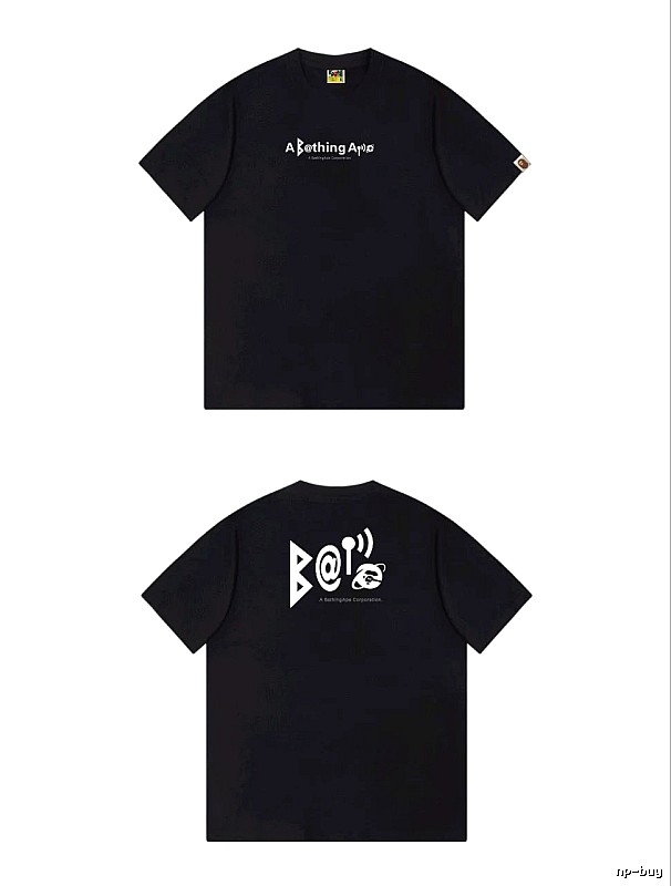 Bape letter - printed short - sleeved black T - shirt