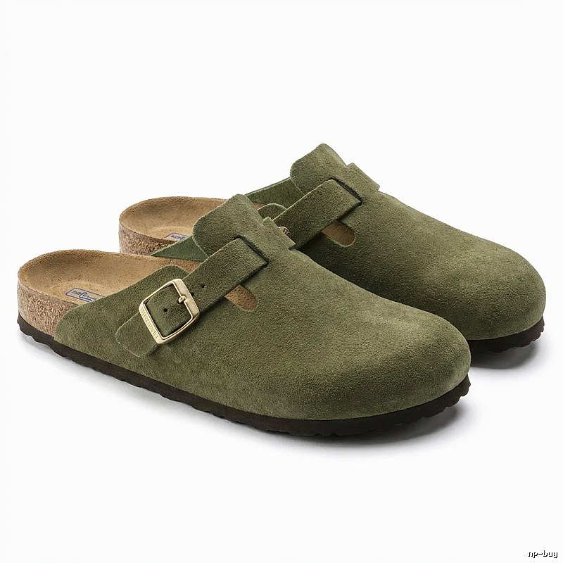 BIRKENSTOCK cork retro-style military green slippers