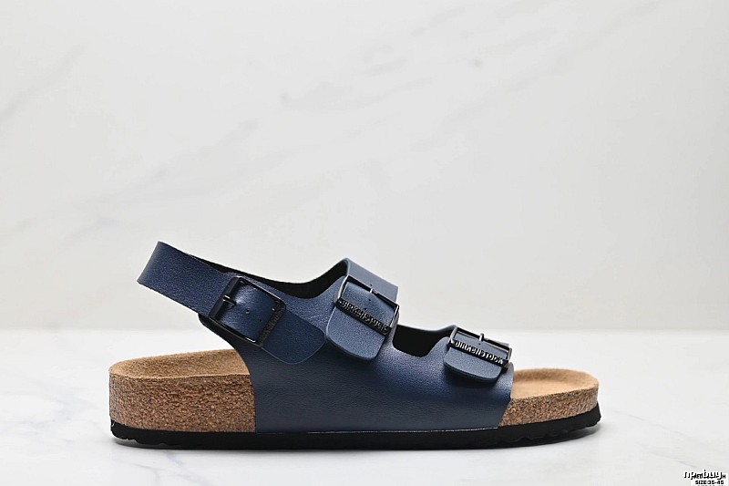 Birkenstock Double-buckle Casual Style Navy Blue Sandals