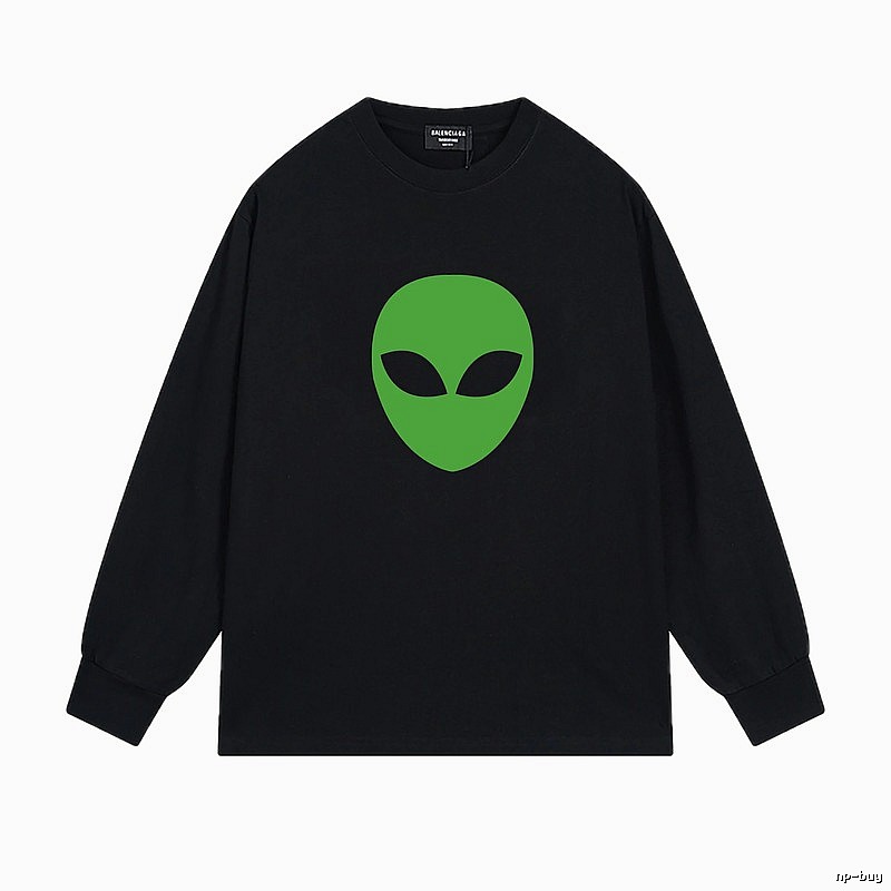 Black long-sleeved shirt with Balenciaga alien print