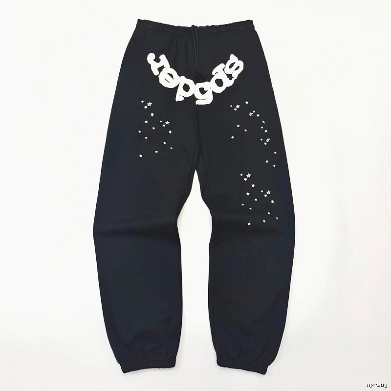 Bold White Branding Sp5der Logo Sweatpants in Black