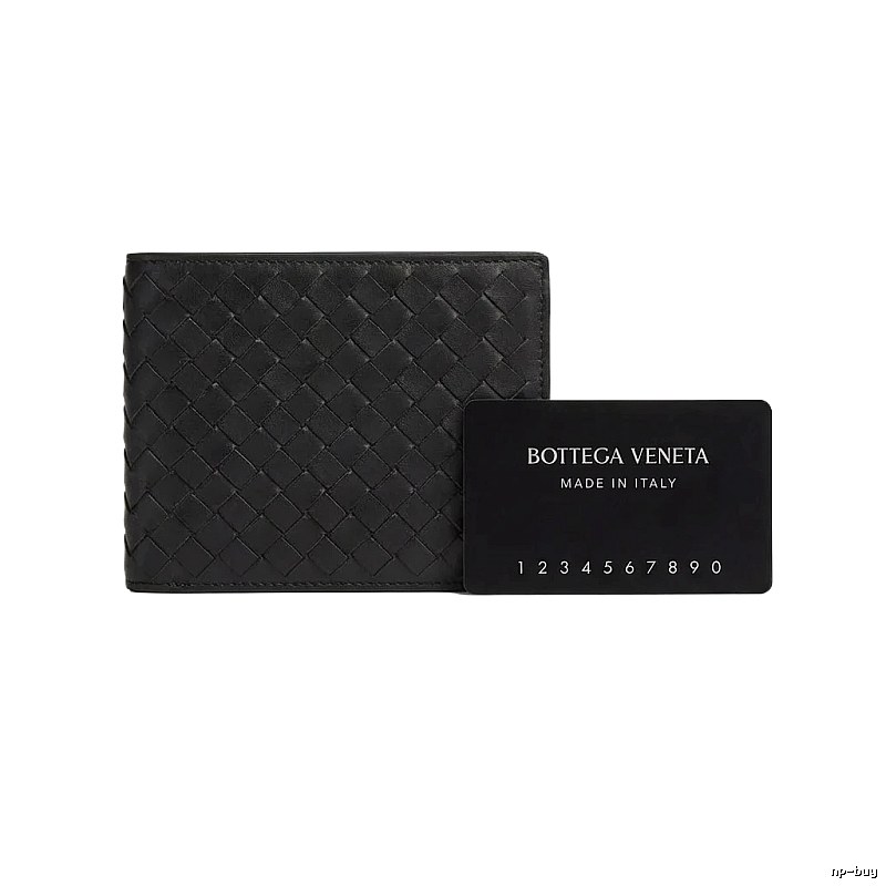 Bottega Veneta Woven Style Black Short Wallet