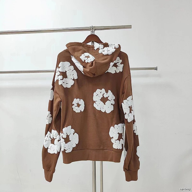 Brown White Floral Hoodie Weekend Style