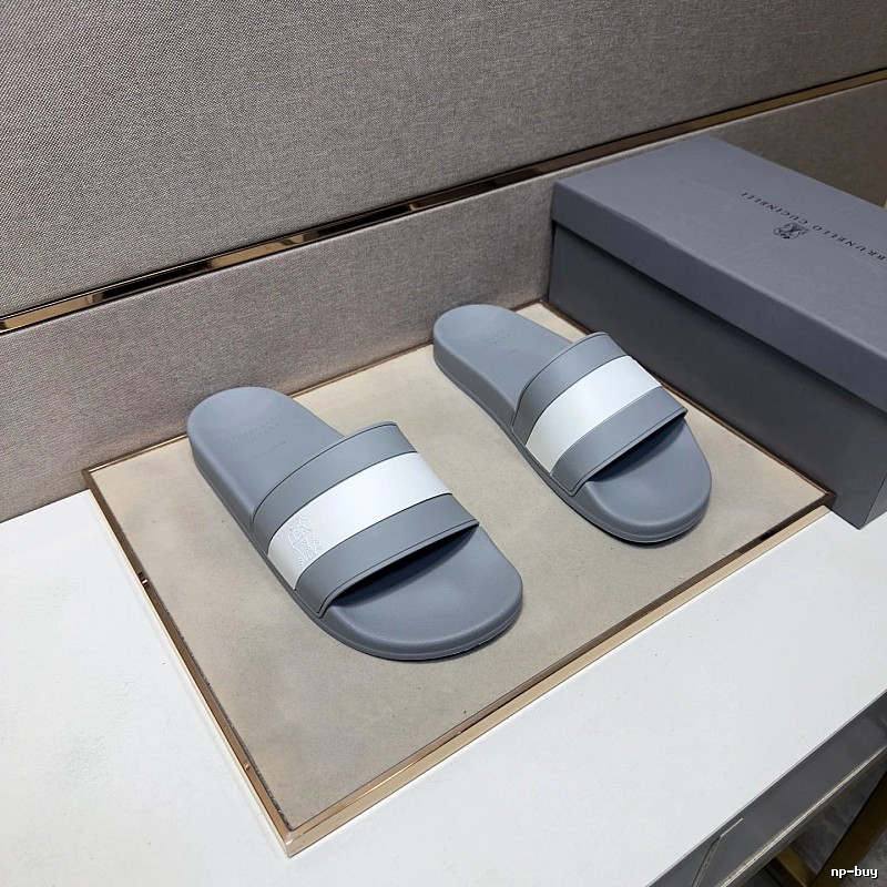 Brunello Cucinelli Casual Style Gray and White Color-block Slides