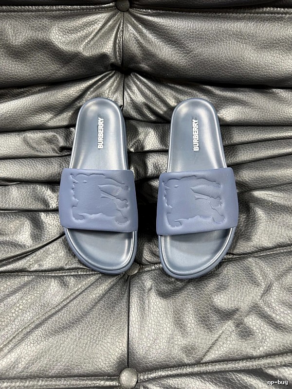 Burberry Equestrian Knight Collection Minimalist Grey-Blue Slide Sandals