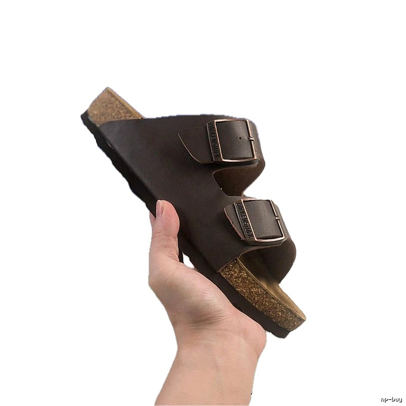 Casual Dark Brown Birkenstock Cork Slide Sandals
