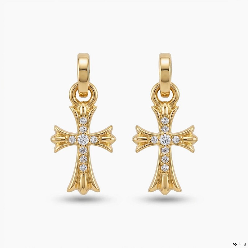 Chrome Hearts Cross Trendy and Cool Style Gold Earrings