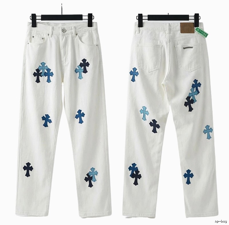 Chrome Hearts Cross Trendy Cool White Jeans