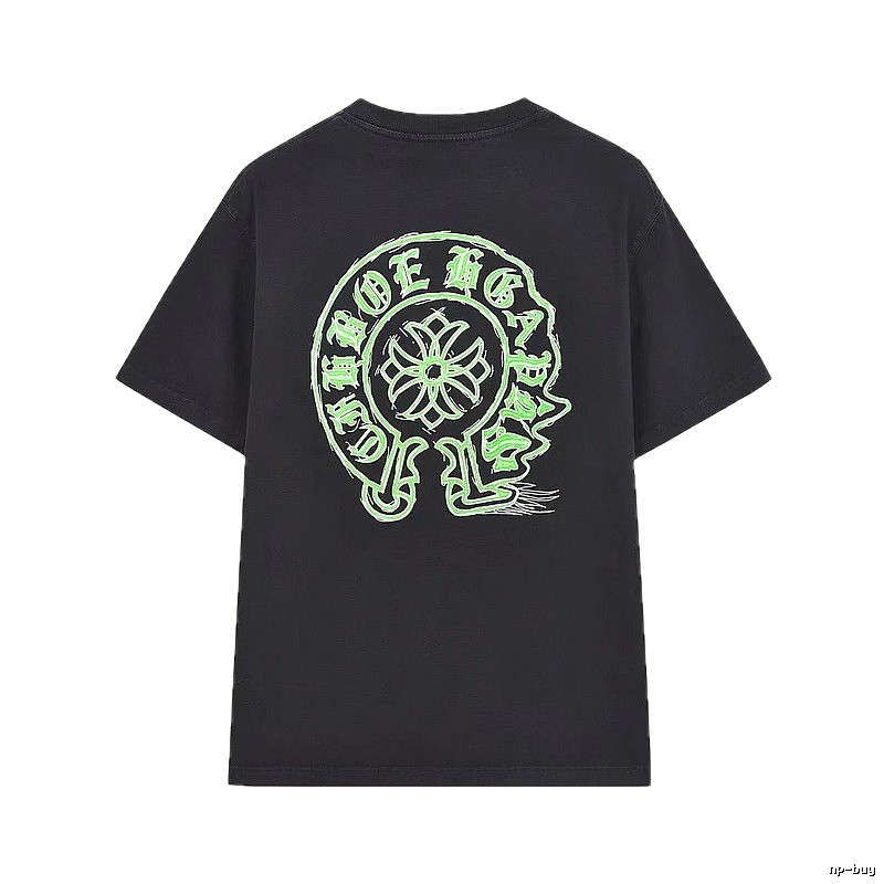 Chrome Hearts Horseshoe Print Street Style Black & Green Short-Sleeve T-Shirt