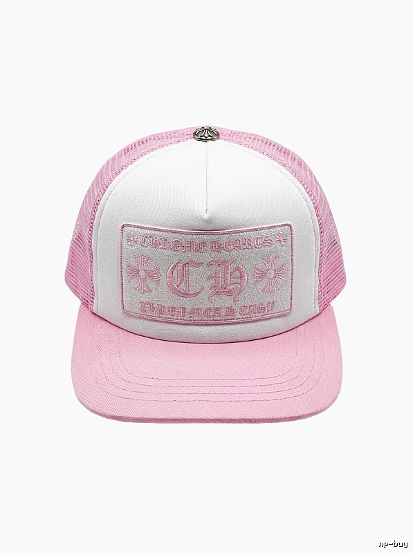 Chrome Hearts Pink and White Patchwork Trendy Hat