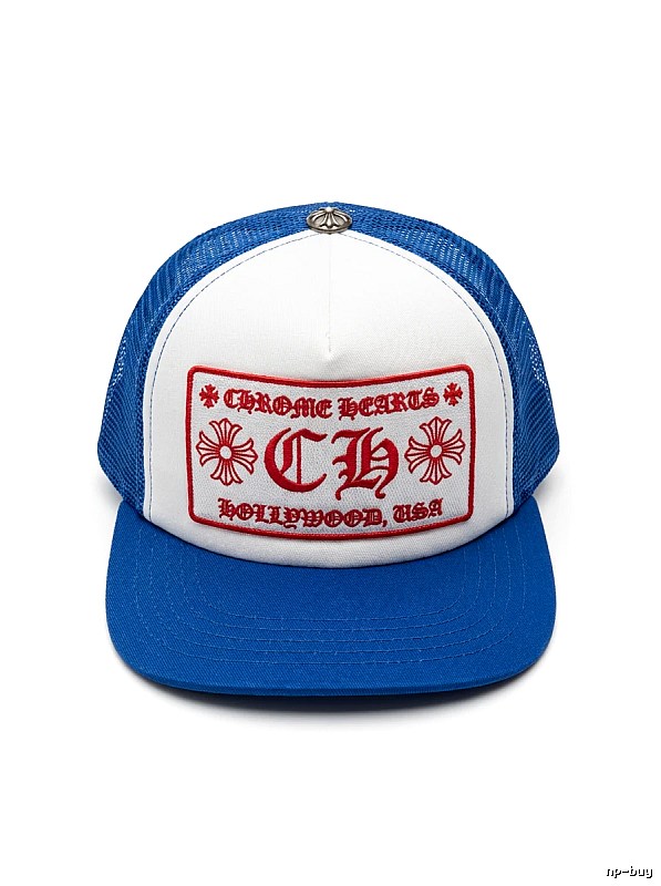 Chrome Hearts Retro Style Blue and White Hat