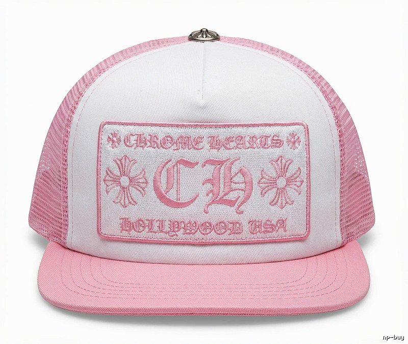 Chrome Hearts Retro Style Pink and White Hat