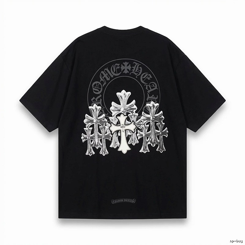 Chrome Hearts Silver Cross Black T - Shirt