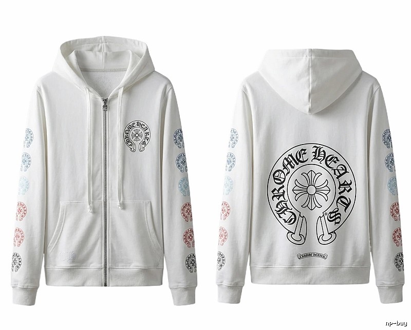 Chrome Hearts White Hoodie with Horseshoe Print Style
