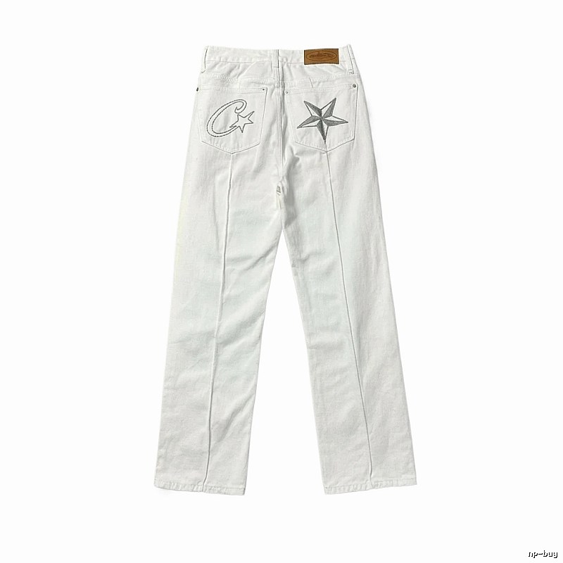Corteiz Star Embroidery White Jeans