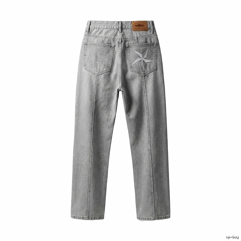 Corteiz Star - Marked Retro - Style Light Gray Jeans