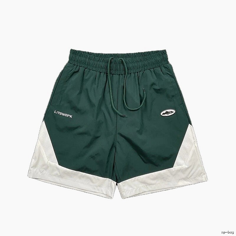 Corteiz Street Style Dark Green & White Colorblock Casual Shorts