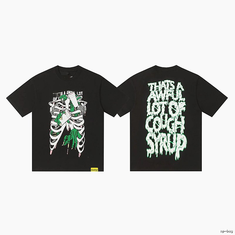 COUGH SYRUP Skull Print Dark Style Black T-shirt