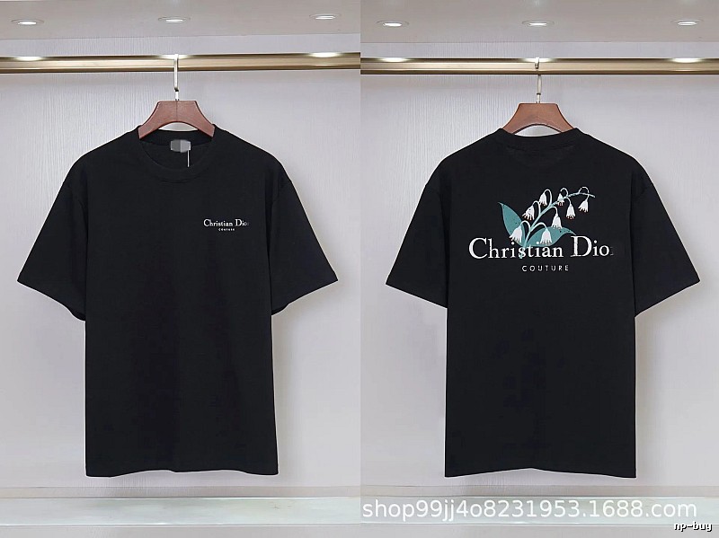Dior Casual Black T-Shirt with Lily of the Valley Print
