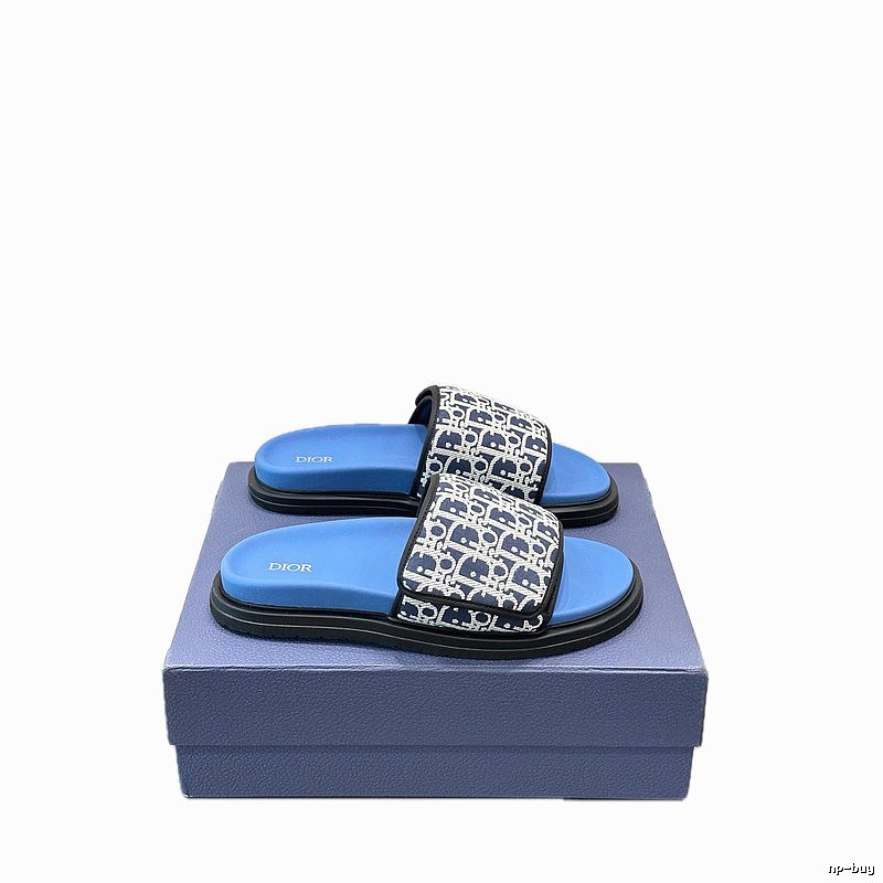 Dior Classic Monogram Light Luxury Style Blue Slides