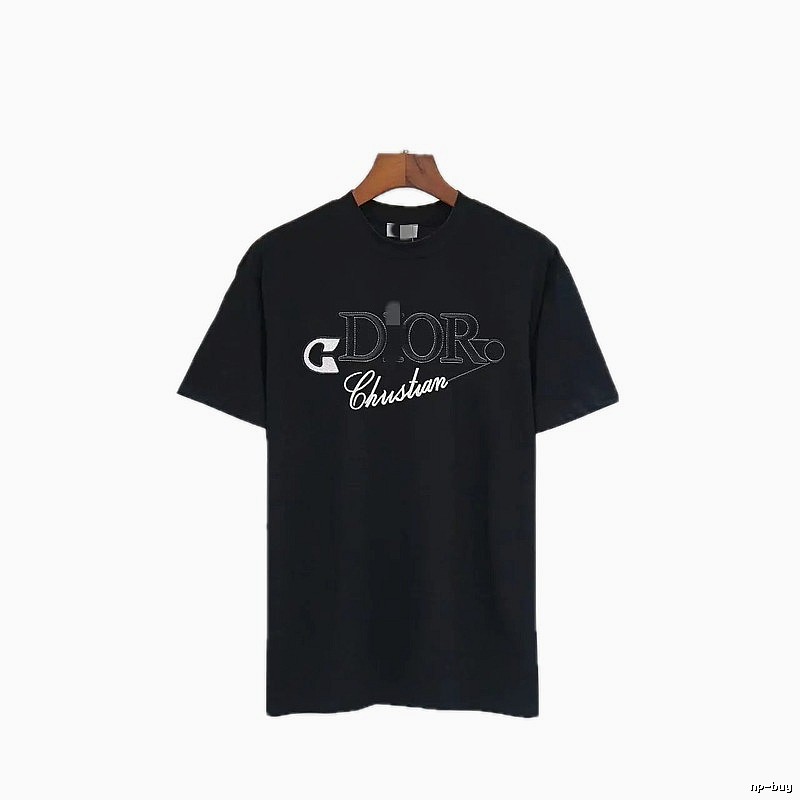 Dior Embroidered Casual Style Black Short-sleeve T-shirt