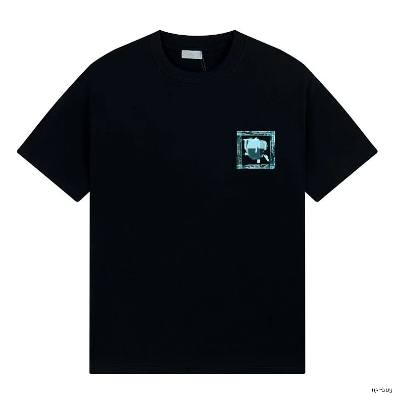 Dior Frame Print Trendy Style Black Short-sleeve T-shirt