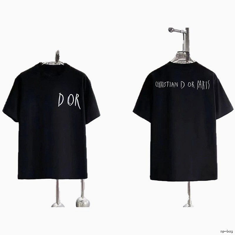 Dior Hand-painted Graffiti Minimalist Style Black T-shirt