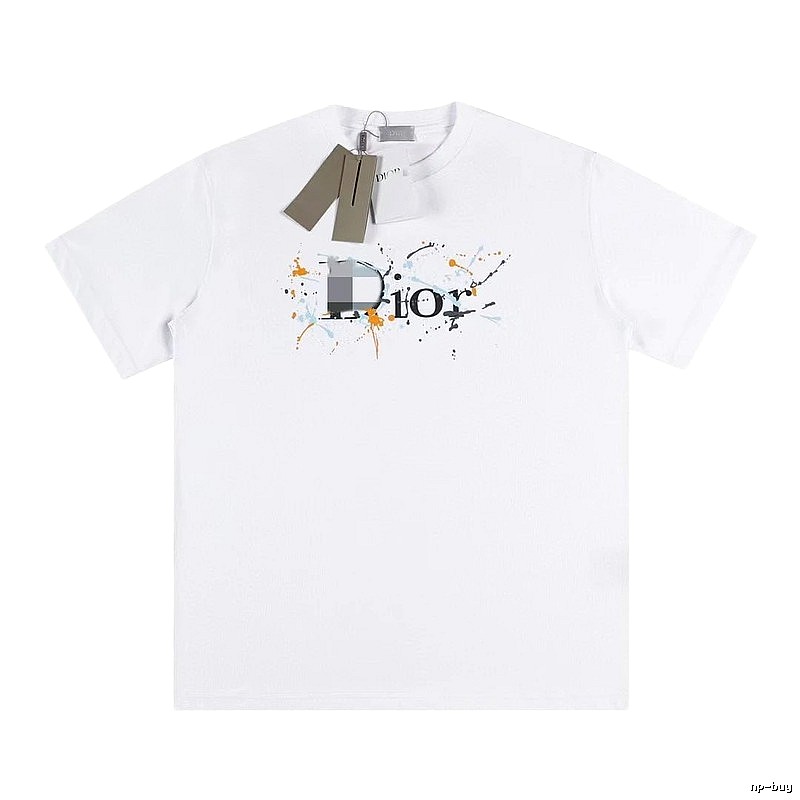 Dior Ink-splatter Graffiti Street Style White Short-sleeve T-shirt
