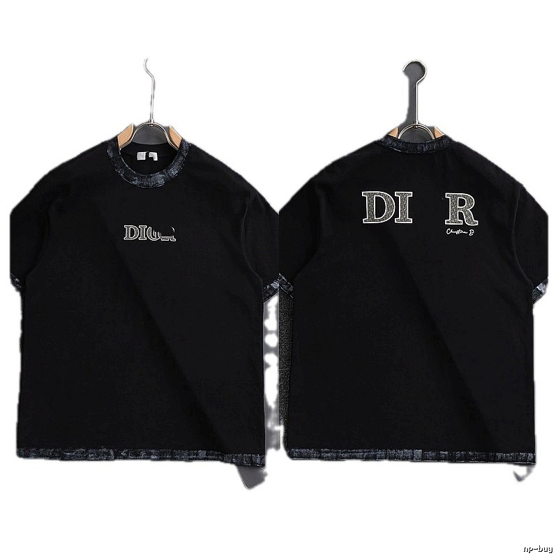 Dior Letter Print Light Luxury Style Black T-Shirt