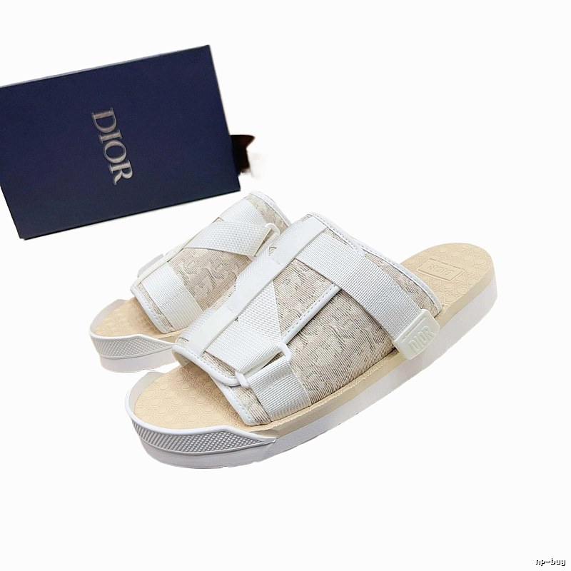 Dior Monogram Collection Light Luxury Style Off-white Slide Sandals