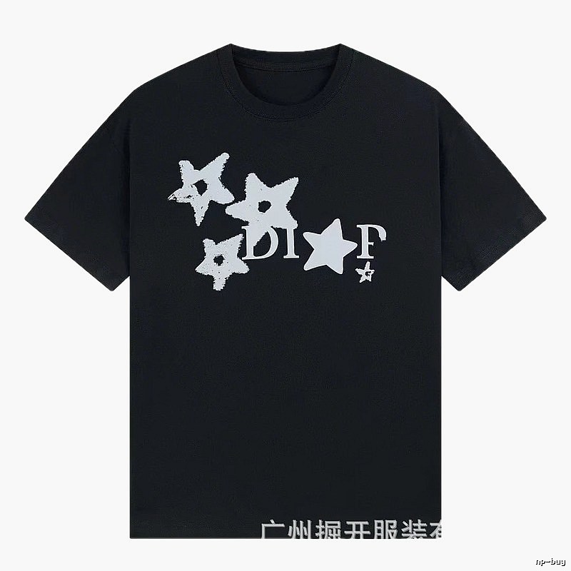 Dior Star Print Street Style Black T-Shirt