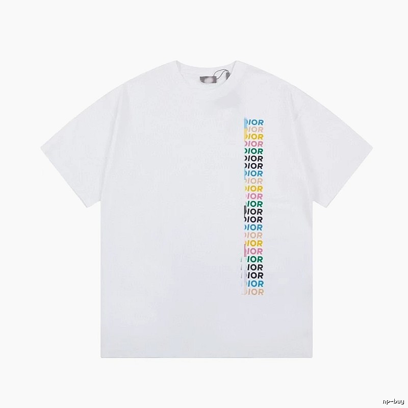 Dior Trendy Style Side-row Colored Print White T-Shirt