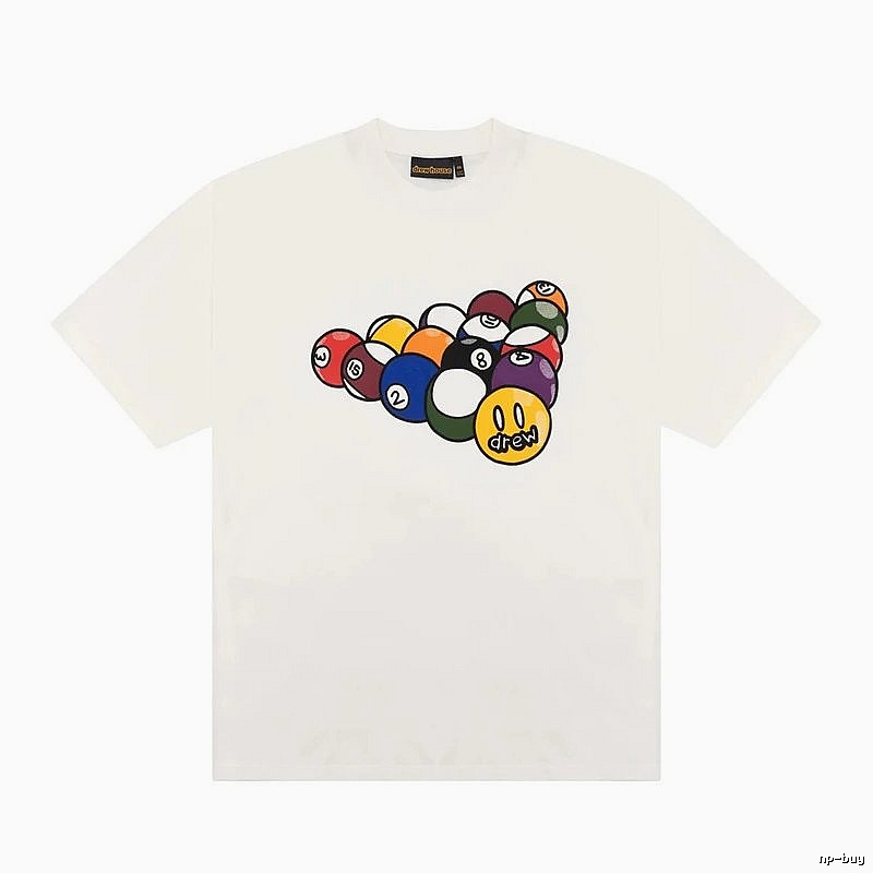 DREW Billiards Smiley Face Street Style Off-white T-shirt